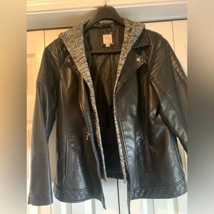 Women’s Faux Hooded Leather Jacket 2X